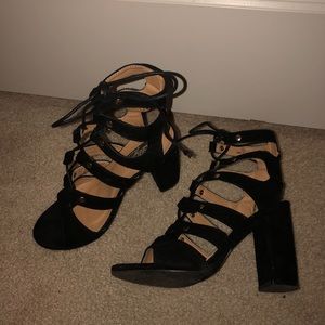 Black Faux Suede Lace Up Heels